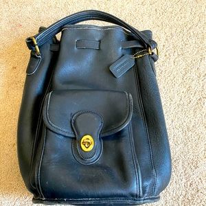 Small Black Authentic Leather Coach Vintage Bookbag